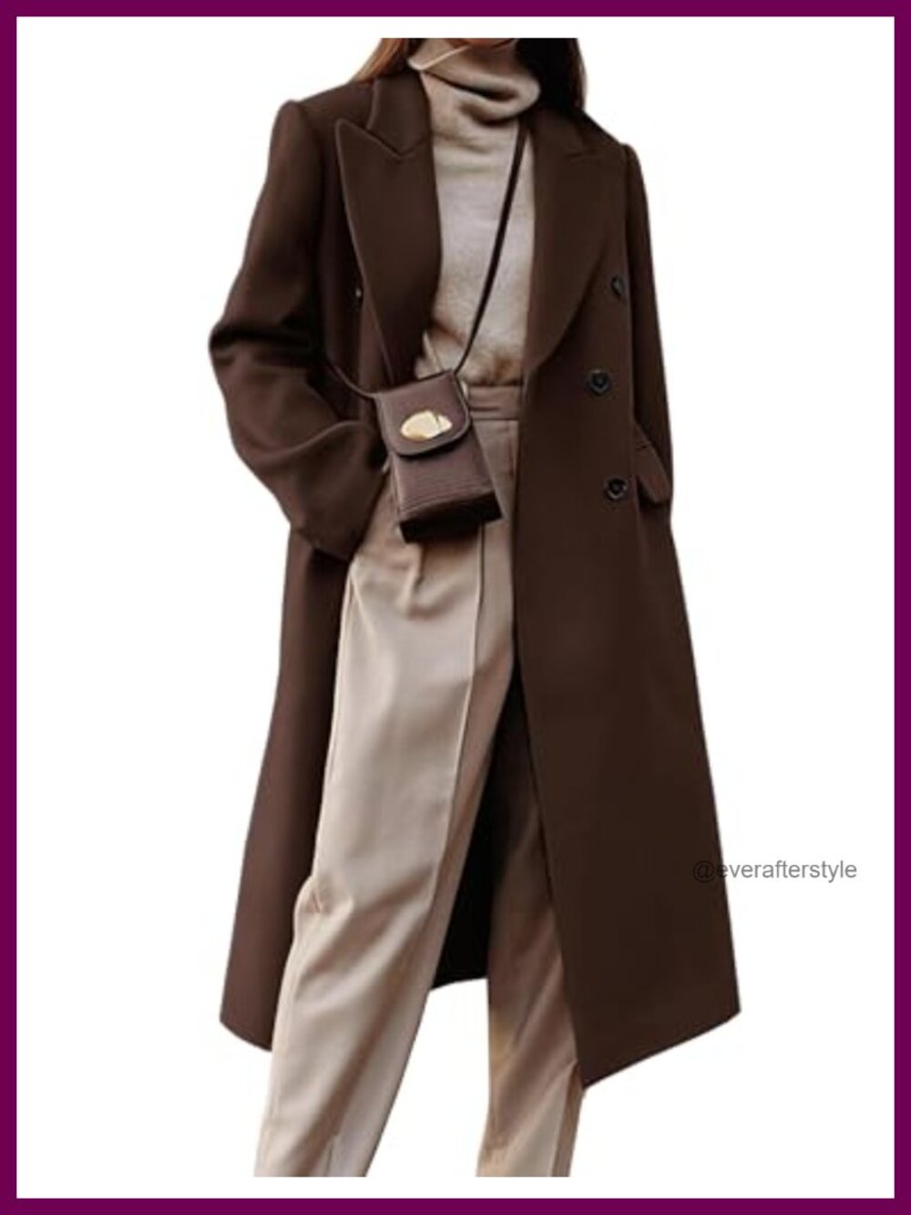 Womens Long Wool Blend Trench Coat Double Breasted Peacoat Fall Winter